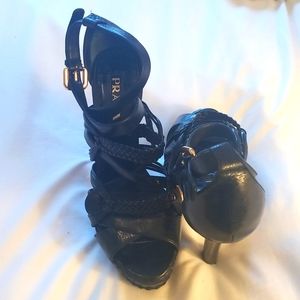 Prada Black Strappy Heels